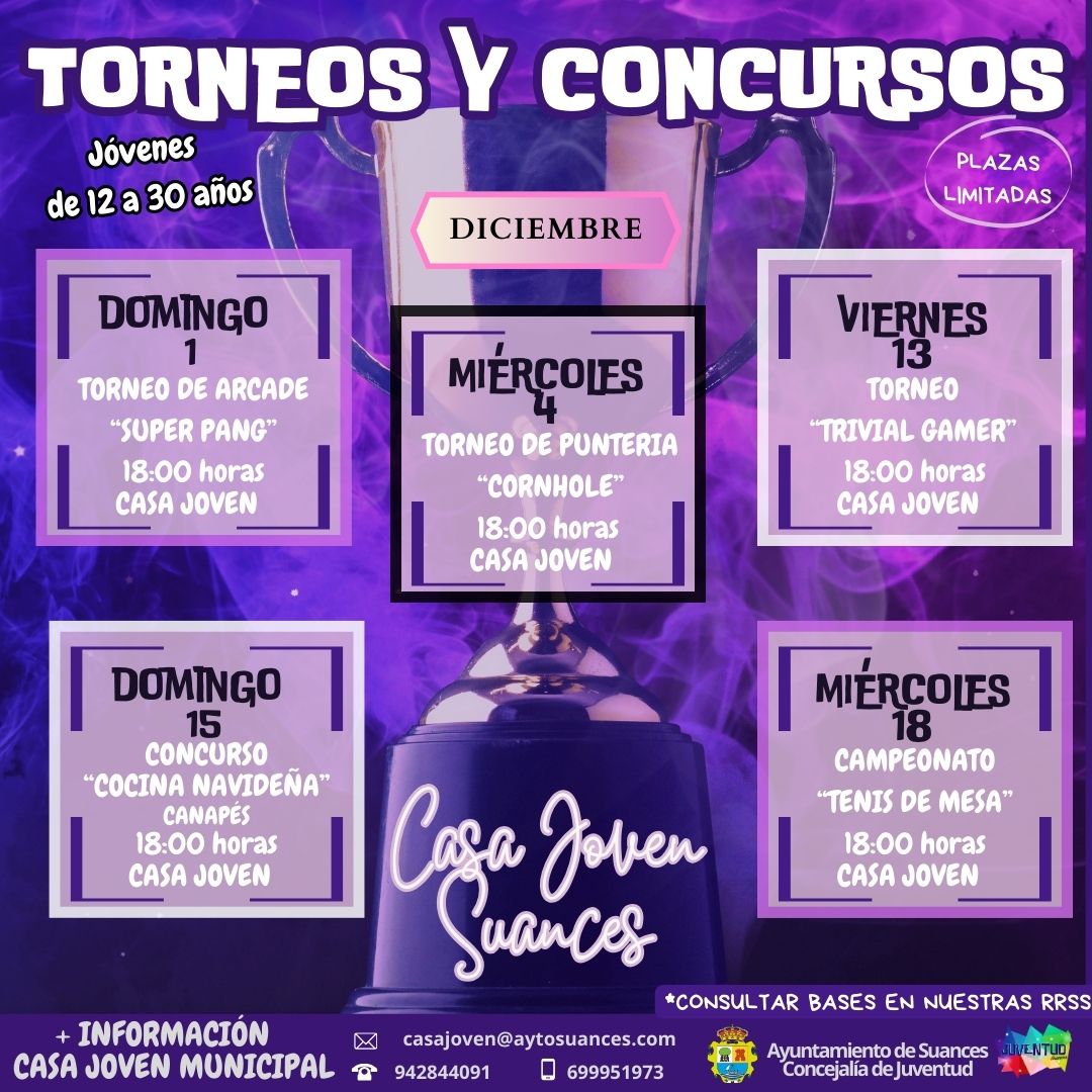 La Casa Joven de Suances organiza un divertido programa de torneos y concursos para el mes de diciembre