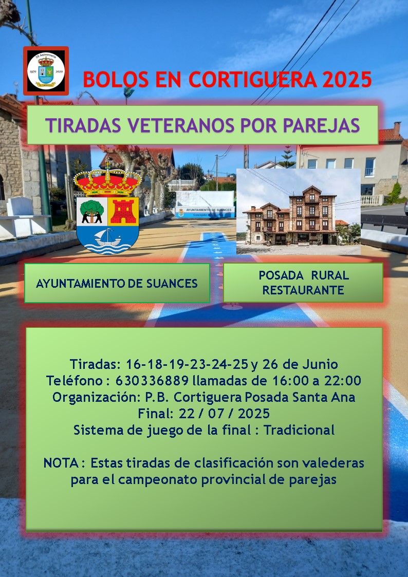 Cortiguera acoge este mes el Torneo de Bolos Veteranos por Parejas 2025, cita clave para el campeonato provincial