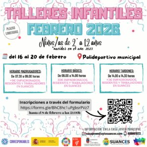 El Ayuntamiento de Suances recuerda que aún quedan plazas disponibles para los Talleres Infantiles de Febrero