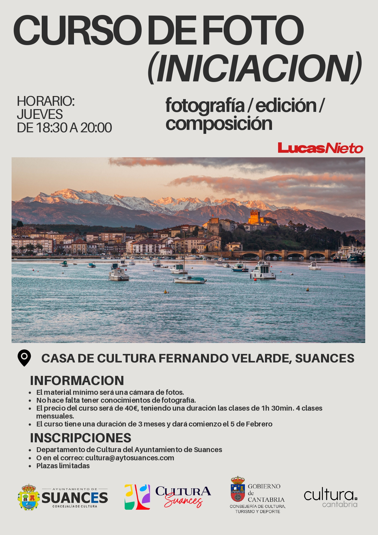 La Concejalía de Cultura de Suances organiza un curso de iniciación a la fotografía impartido por Lucas Nieto