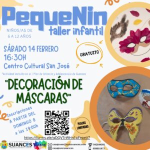 PequeNin organiza un taller infantil gratuito de decoración de máscaras en el Centro Cultural San José