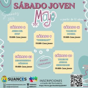 La Casa Joven de Suances presenta la programación de “Sábado Joven” para mayo dirigida a jóvenes a partir de 12 años