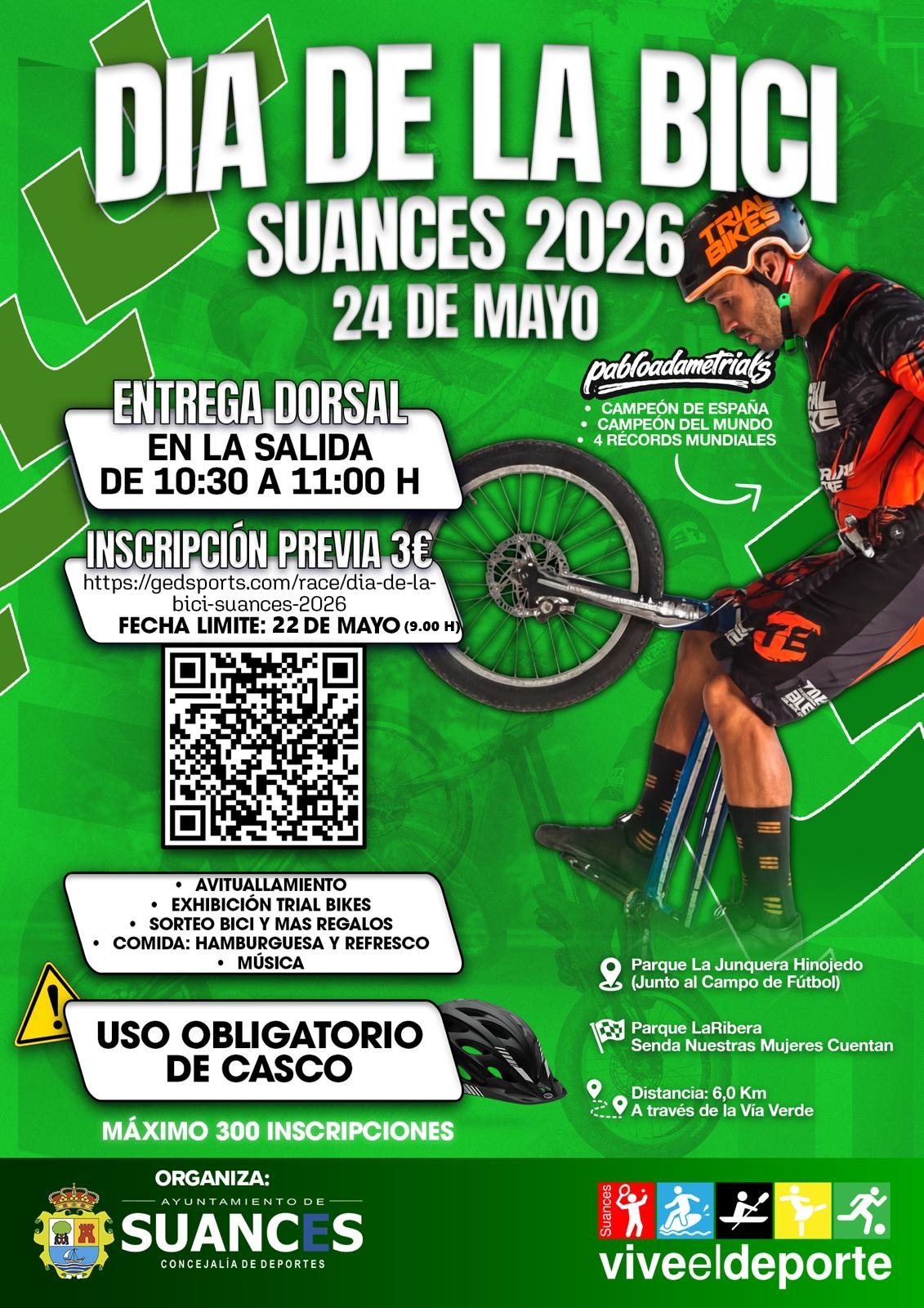 Suances recuerda que quedan las últimas plazas para participar en el Día de la Bici 2026, que se celebrará el próximo domingo 24 de mayo
